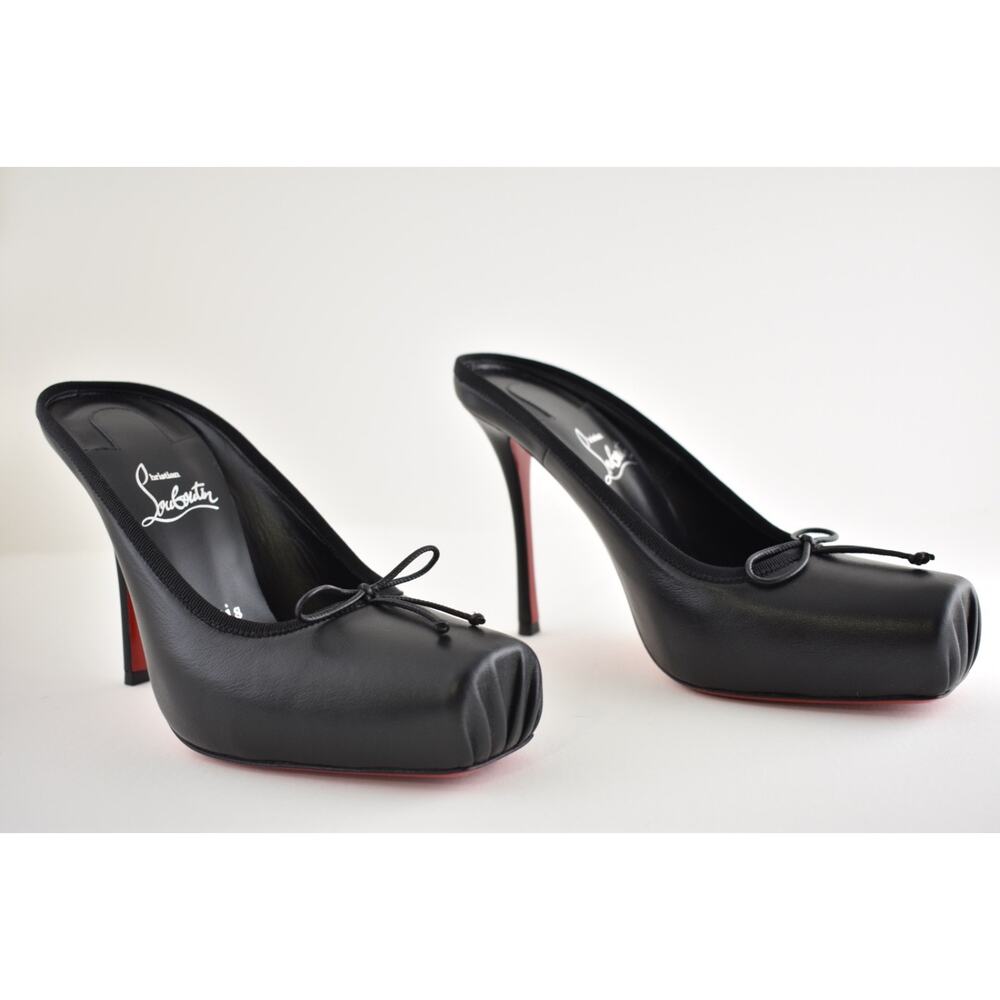 Christian Louboutin Cassia Mule 100 Black Leather Ballet Slip On Heel Pump 37.5 - Picture 5 of 15